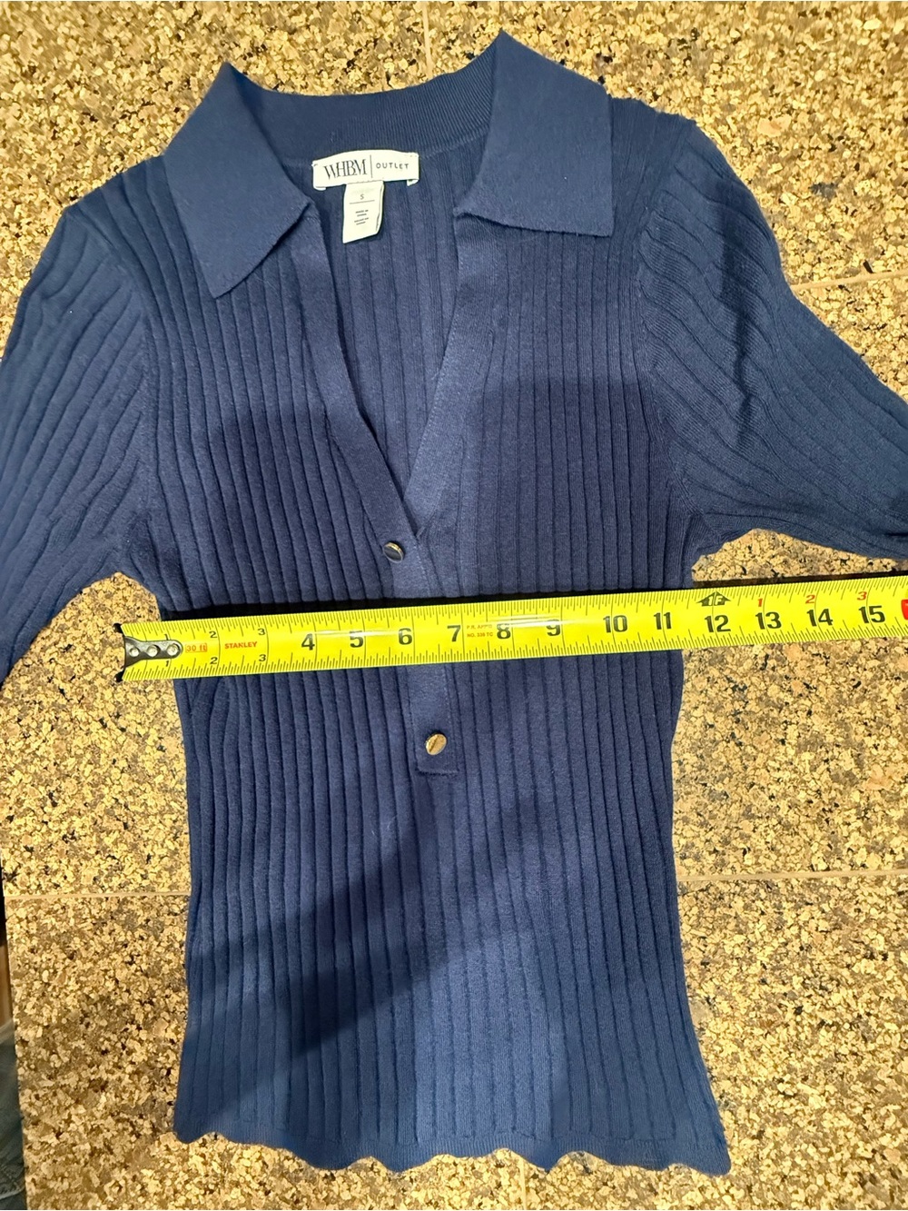White House Black Market Navy Ribbed Short-Sleeve Polo Top - Picture 4 of 7